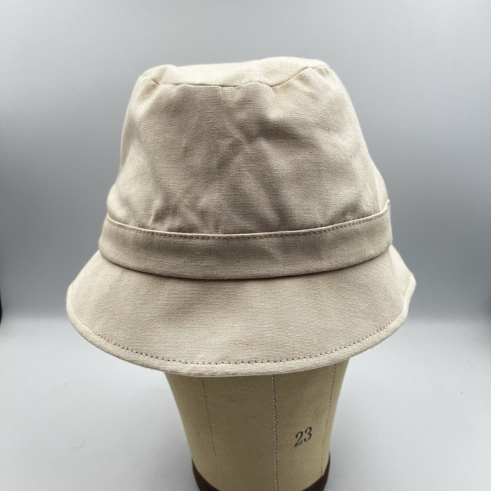 NEW!‎ Talbots Khaki Beige Bucket Hat Bow Lined Canvas Crushable Cloche Trim OS